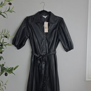 Elegant Black Faux Leather Dress